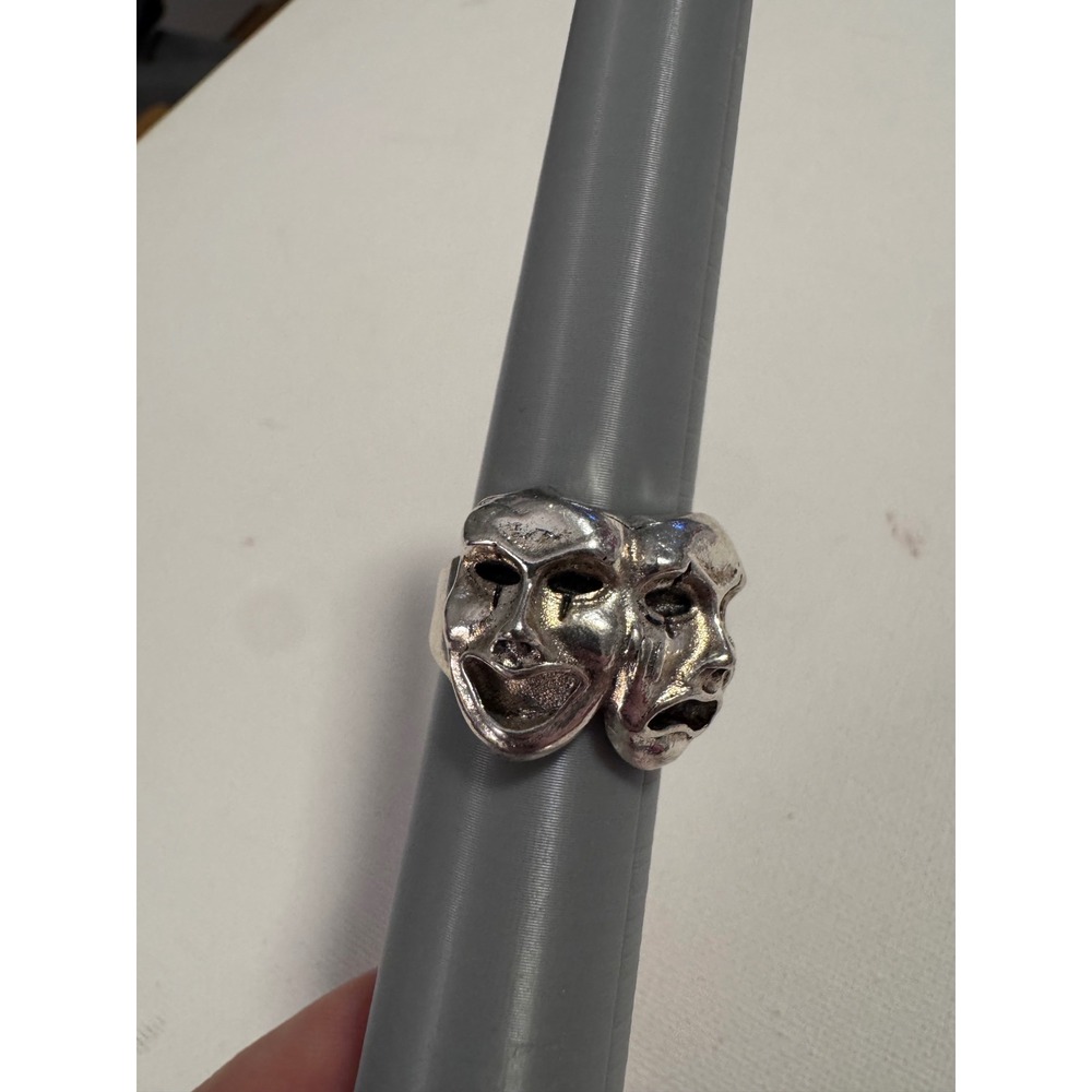 Comedy Tragedy Theater Mask Signet Ring Gothic Rock Statement - Picture 2 of 10
